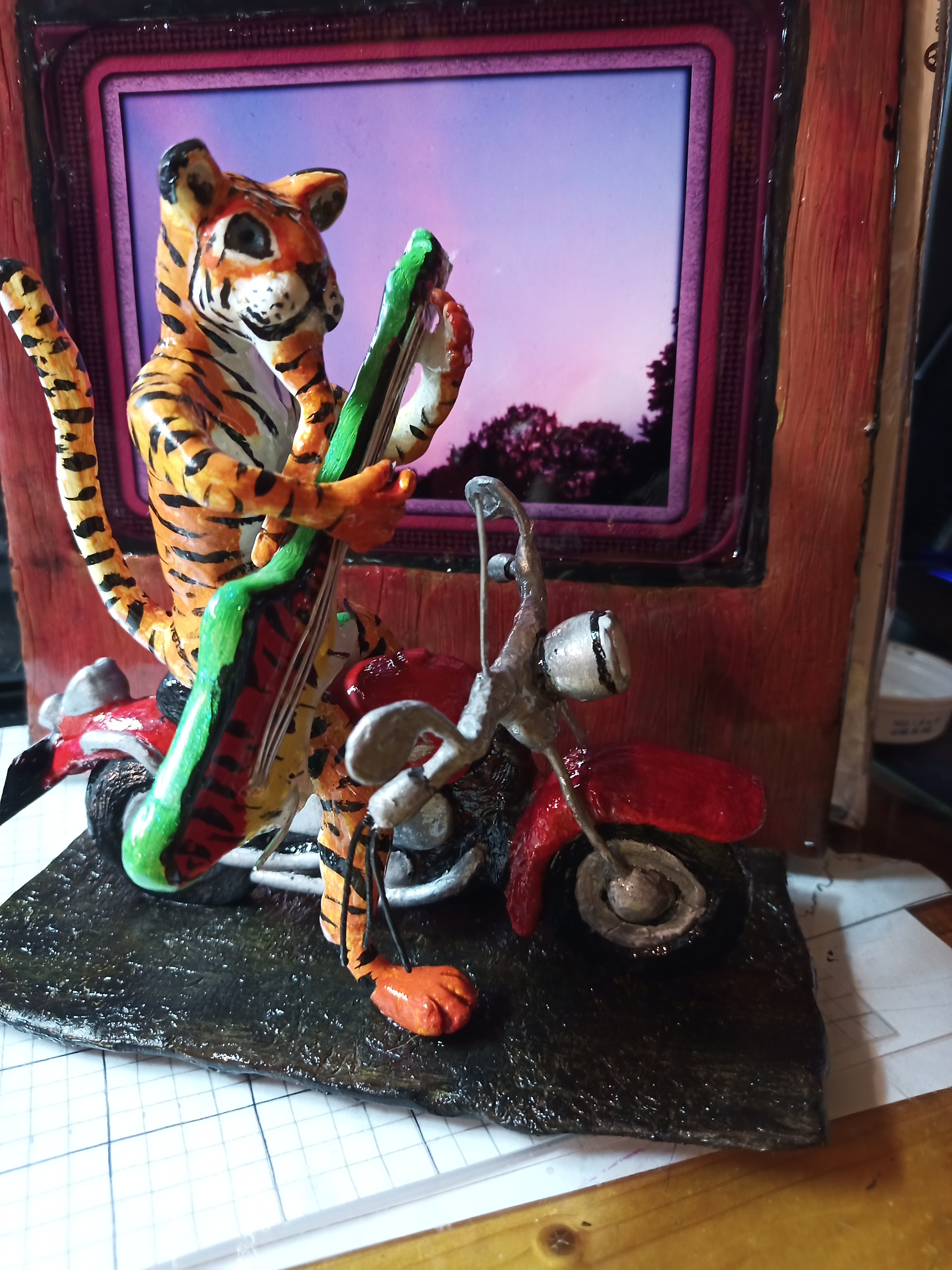 A sculpture I made of a Guitar Playing, Motorcycle Riding, Tiger
