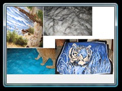 4-images together showing the front of the blue tiger material.